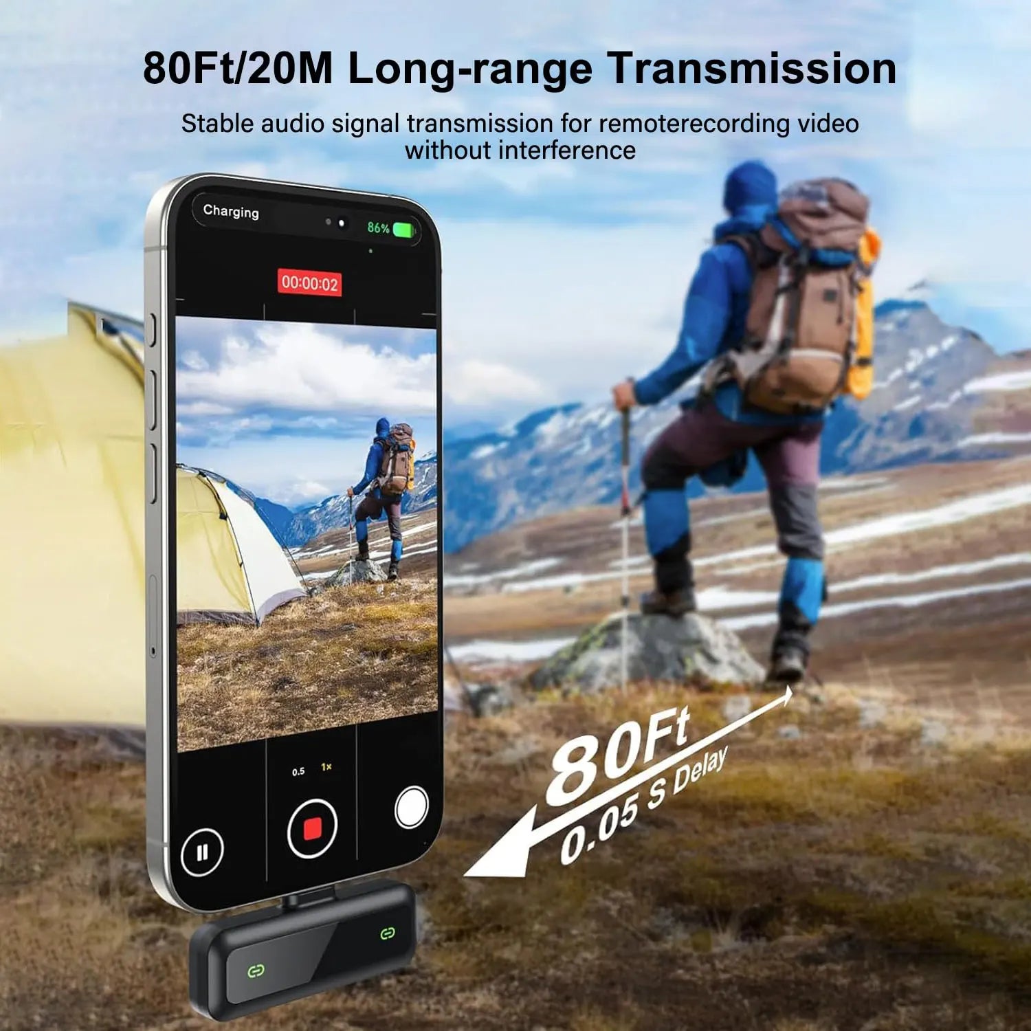 Wireless Lavalier Microphone with Noise Reduction for iPhone Android Phone/Laptop Live Vlog YouTube TikTok Audio Video Recording