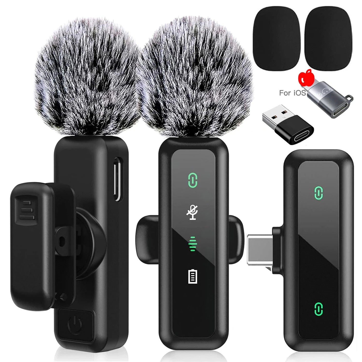 Wireless Lavalier Microphone with Noise Reduction for iPhone Android Phone/Laptop Live Vlog YouTube TikTok Audio Video Recording