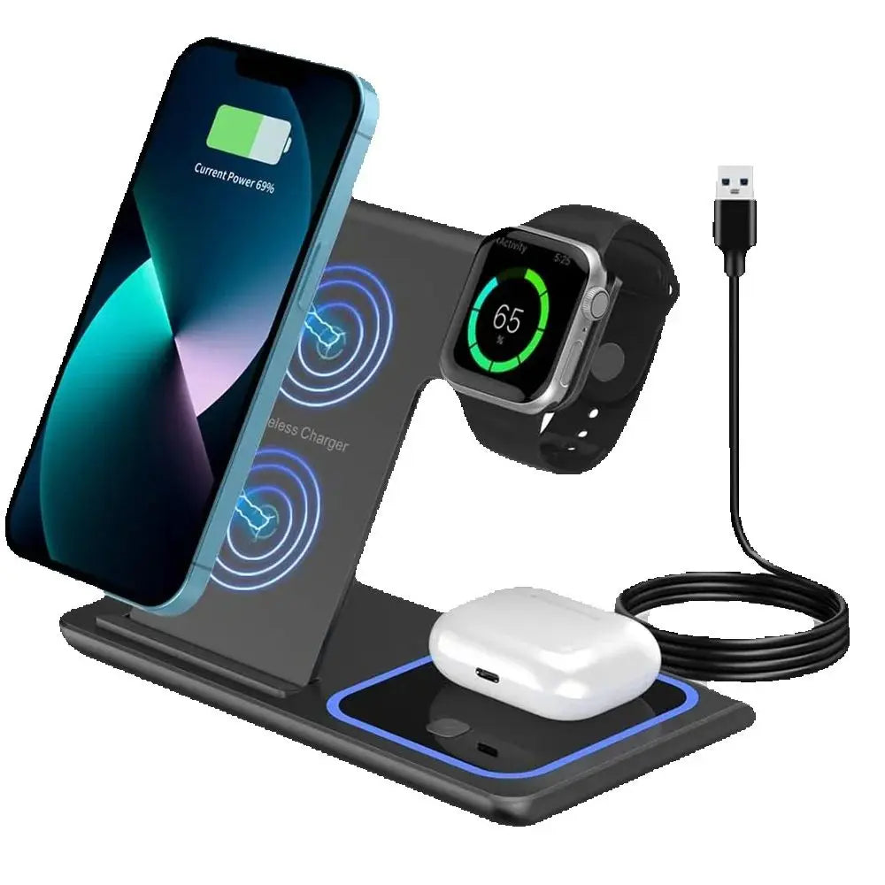 OHMORA 15W 3-in-1 Wireless Charging Station — iPhone, Apple Watch & AirPods