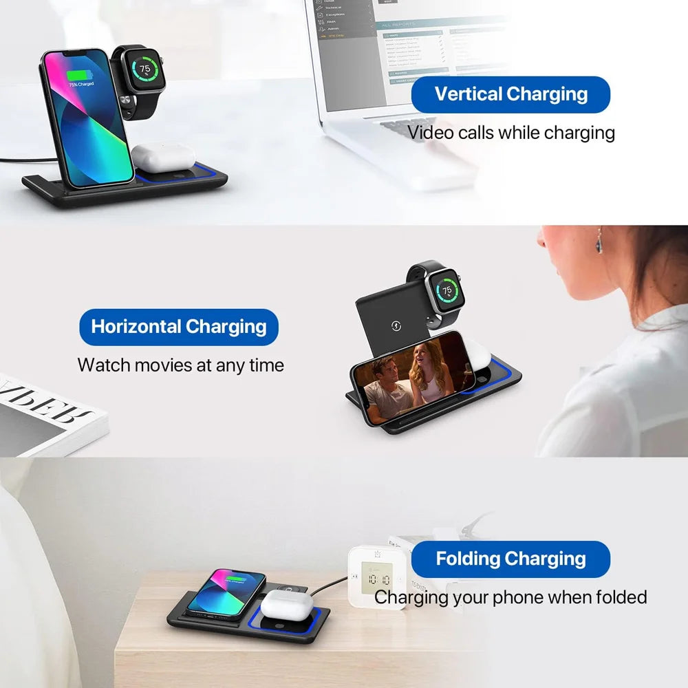 OHMORA 15W 3-in-1 Wireless Charging Station — iPhone, Apple Watch & AirPods