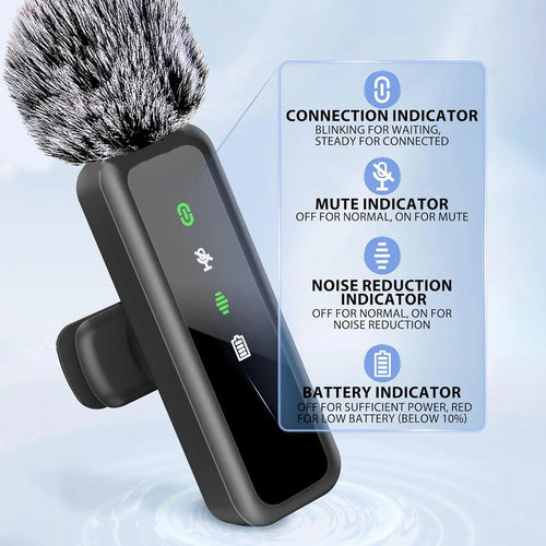 Wireless Lavalier Microphone with Noise Reduction for iPhone Android Phone/Laptop Live Vlog YouTube TikTok Audio Video Recording