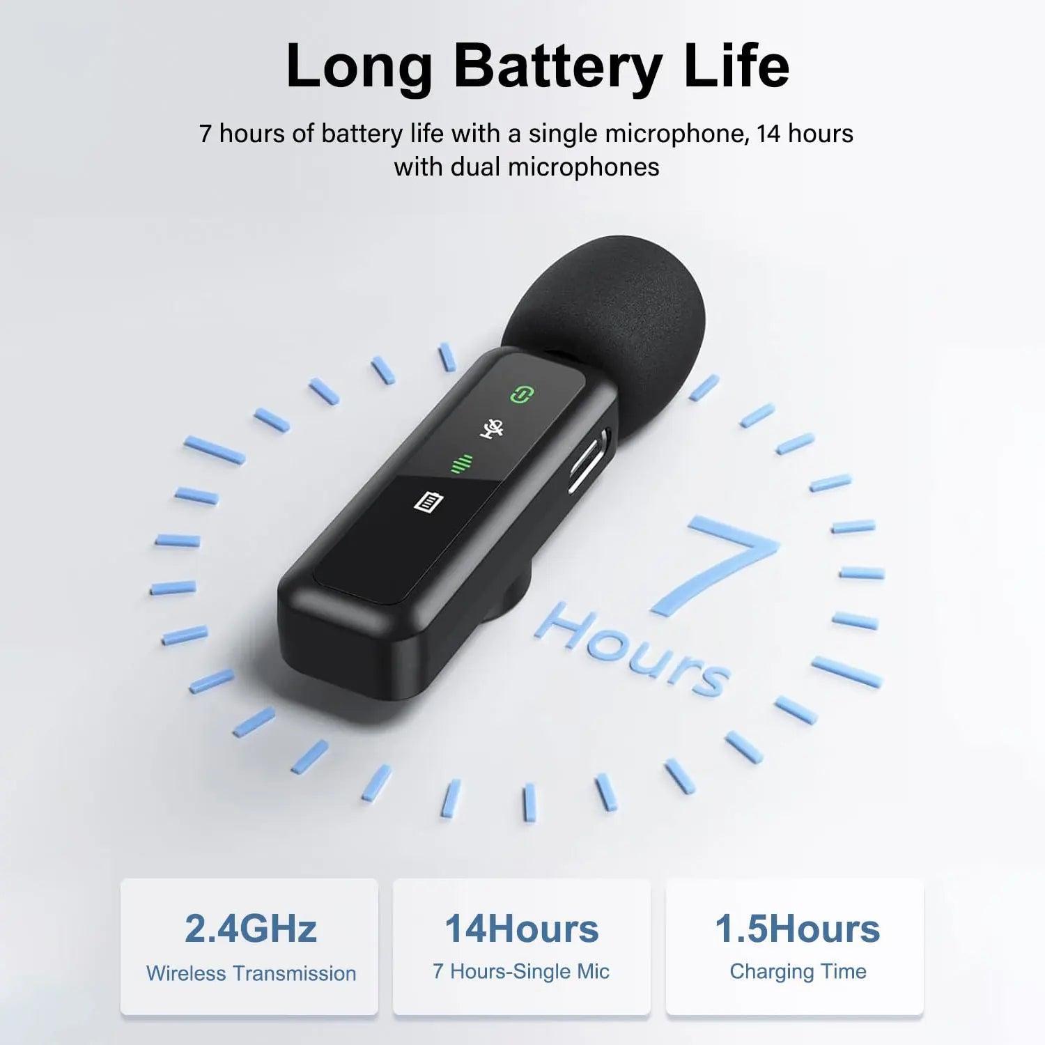 Wireless Lavalier Microphone with Noise Reduction for iPhone Android Phone/Laptop Live Vlog YouTube TikTok Audio Video Recording