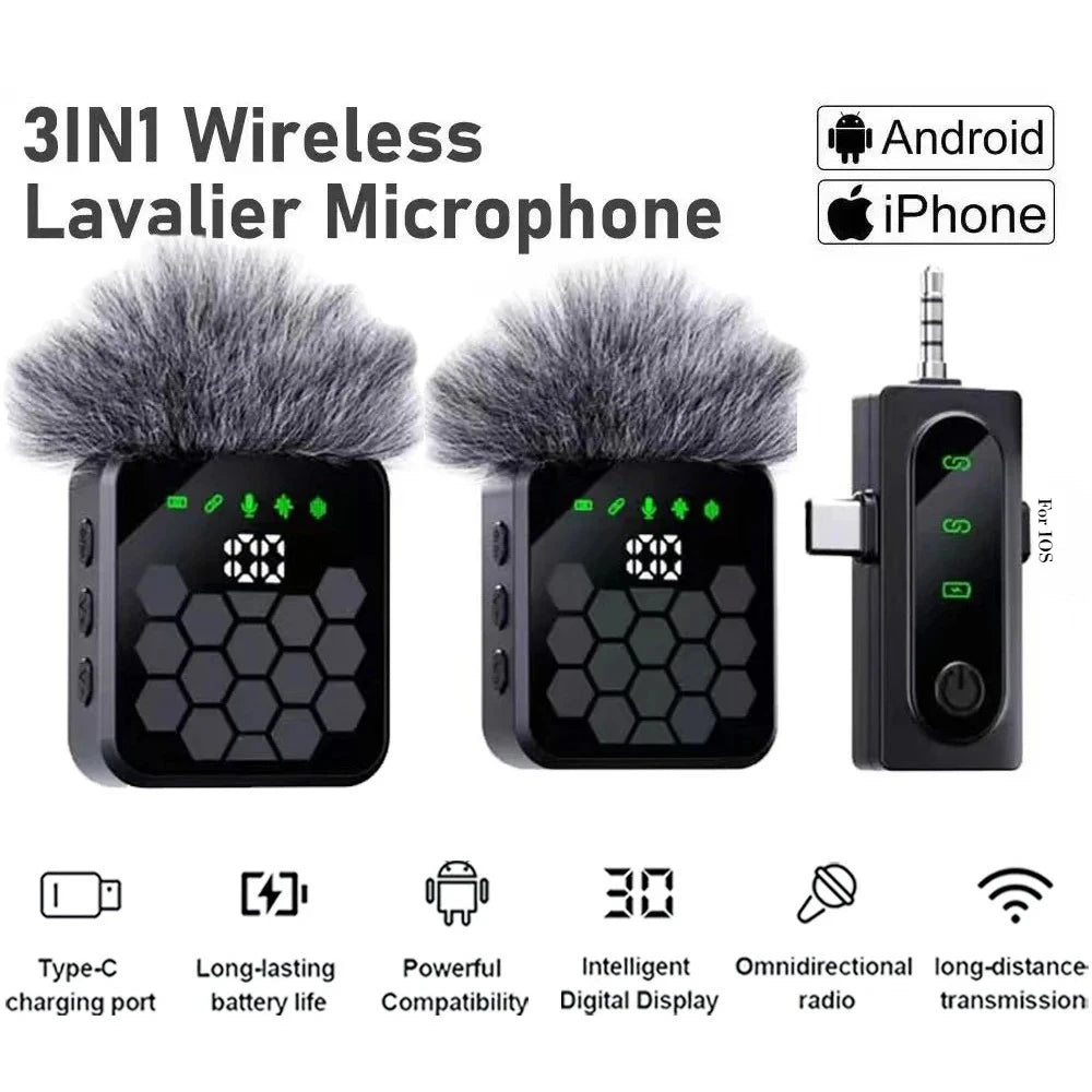 Wireless Lavalier Microphone for Camera,iPhone,Android,Video Recording Microphone Noise Reverb Sound Podcast Reduction Clip Mic