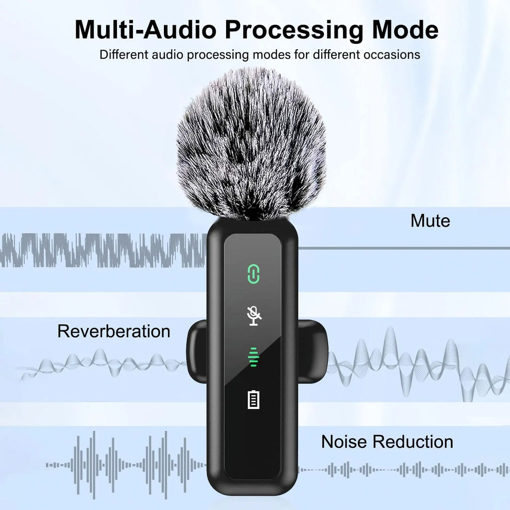 Wireless Lavalier Microphone with Noise Reduction for iPhone Android Phone/Laptop Live Vlog YouTube TikTok Audio Video Recording
